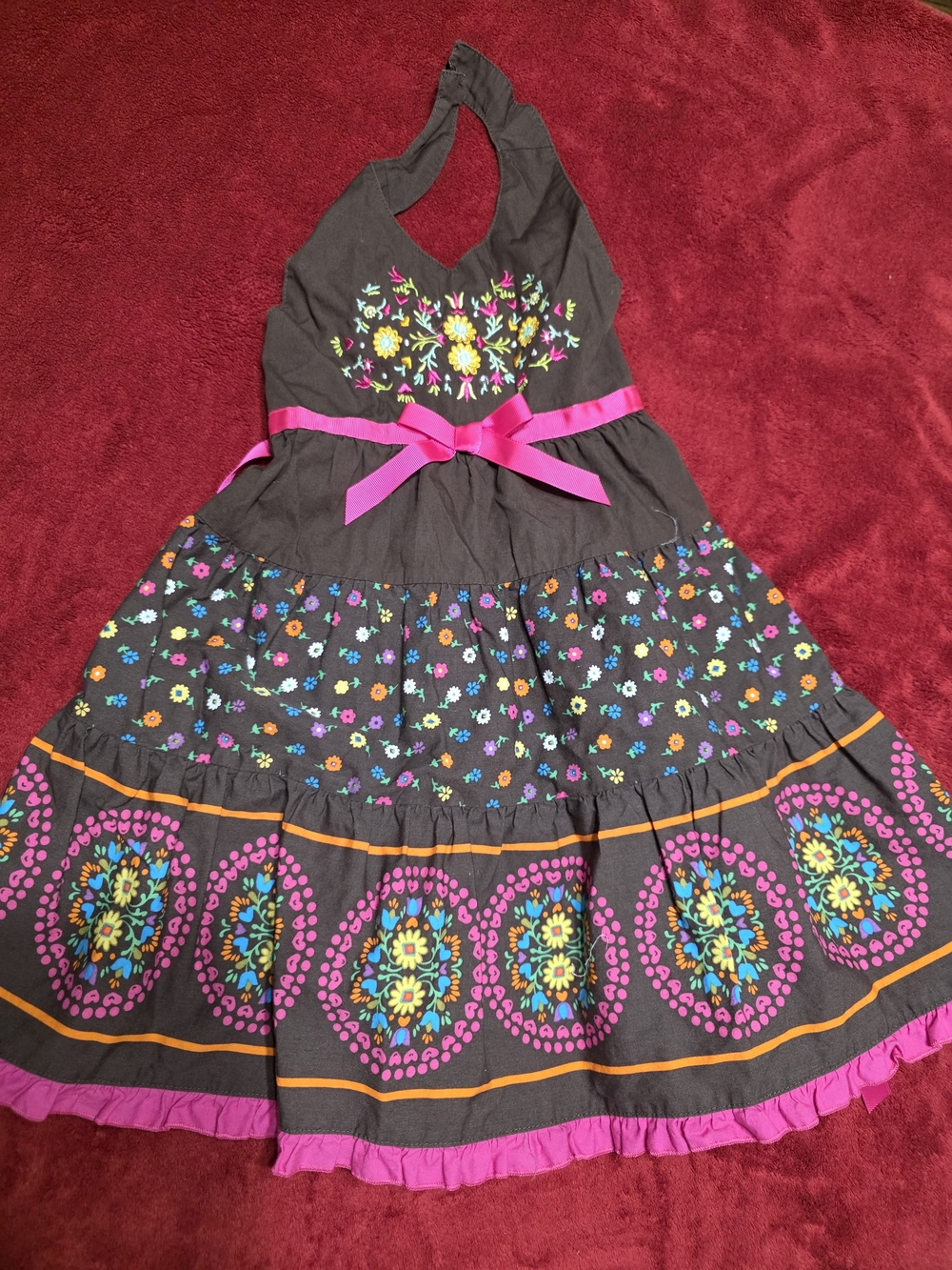 Blueberi Boulevard Black Floral Halter Dress with Pink Sash